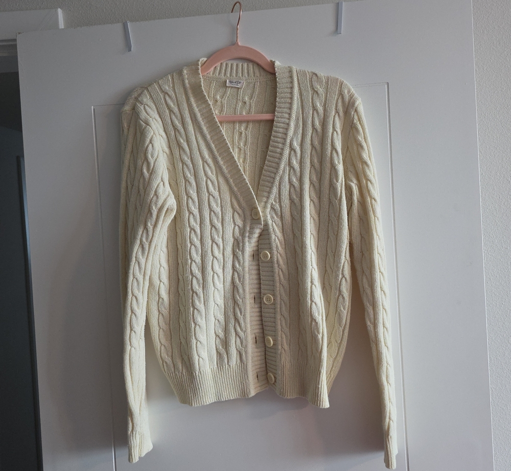Brandy Melville Cream Cable Knit Button-Up Cardigan